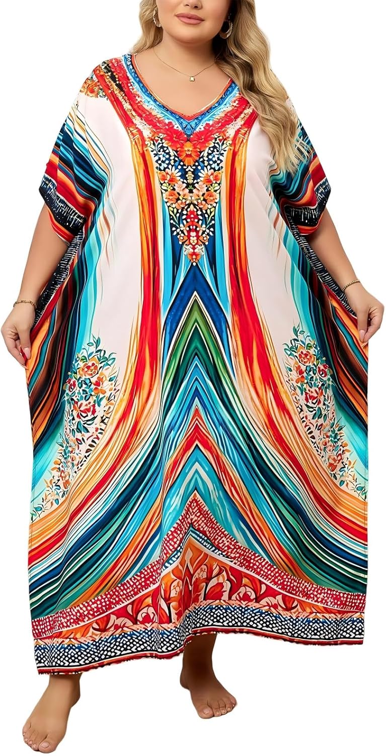IMAGEKOPE Kaftan Dresses for Women Plus Size Bathing Suit Cover up Caftan Maxi Beach Dresses - Image 1